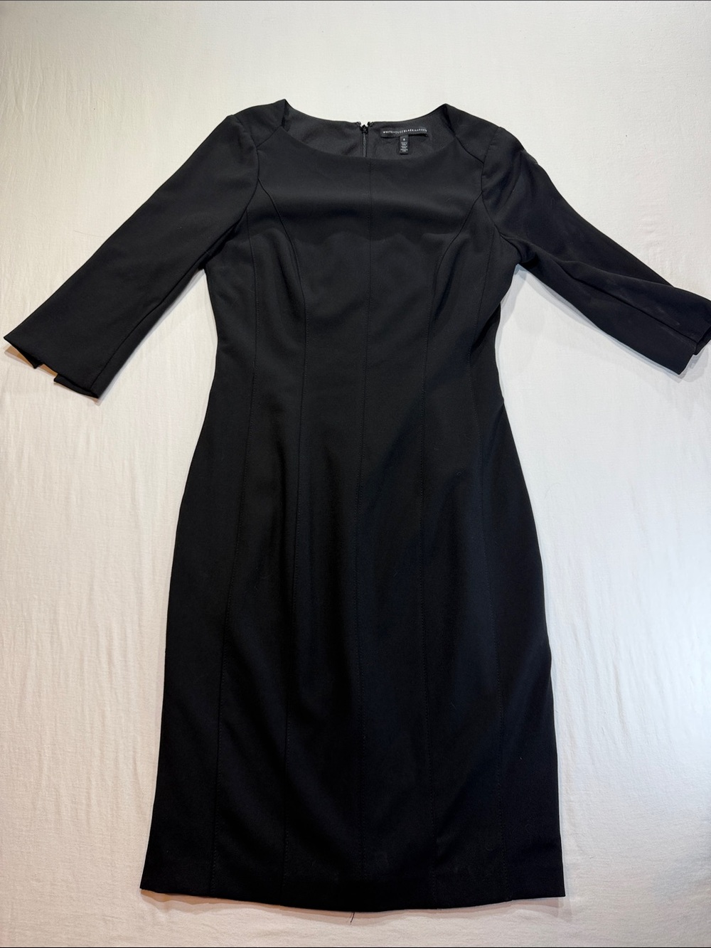 White House Black Market Black Sheath Dress Size 8 3/4 Bell split Sleeve Career
